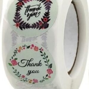 500 Roll Of 1" Thank You Stickers With Mixed Patterns